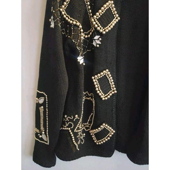Victoria Harbour Cardigan Women's Large Black Gold Bead Embellished Knit NWT - Picture 2 of 8